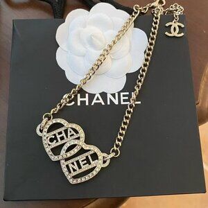 Chanel double heart necklace